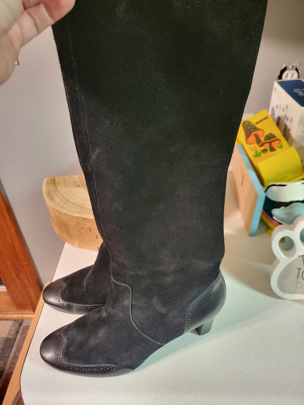 Talbots Women's Size 8.5 Tish Stretch Black Suede Tall Boots Block Heel